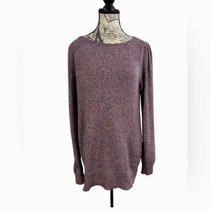 LOFT Women’s Cotton Marled Burgundy Sweater — Puff Shoulder, Keyhole Back Size S